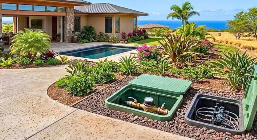 Water system infrastructure on a Big Island property.